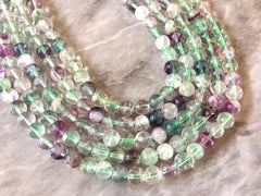 Clear Purple Green Natural Fluorite Beads Strands, Grade A Round 6mm 15" strand agate strung beads, glass beads circle long mandala necklace