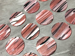 Pink Black White STRIPED Tortoise Shell Beads, circle cutout acrylic 36mm Earring Necklace pendant bead one hole at top, colorful acrylic