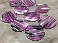 Purple Black White STRIPED Tortoise Shell Beads, circle cutout acrylic 36mm Earring Necklace pendant bead one hole at top, colorful acrylic