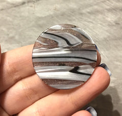 Gray Black White STRIPED Tortoise Shell Beads, circle cutout acrylic 36mm Earring Necklace pendant bead one hole at top, colorful acrylic