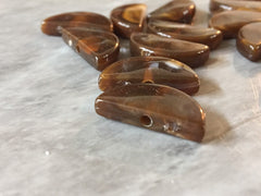 Brown Half Moon acrylic Beads, semi circle painted beads 20mm beads, craft supplies, bangle bracelets earrings or necklaces chocolate