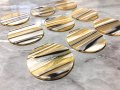 Yellow Black White STRIPED Tortoise Shell Beads, circle cutout acrylic 36mm Earring Necklace pendant bead one hole at top, colorful acrylic