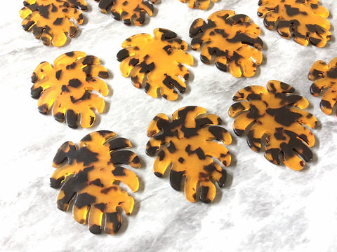 Large Tortoise Shell Palm Leaf Monstera Acrylic Earring Blanks, acrylic blanks, palm tree leaves jewelry, resin earrings, lucite plastic