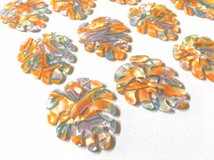 Orange Pastel Large Tortoise Shell Palm Leaf Monstera Acrylic Earring Blanks, acrylic blanks, resin palm tree leaves jewelry, lucite plastic