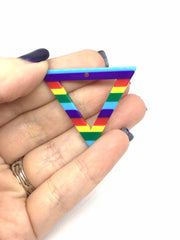 Rainbow Striped Triangle Tortoise Shell Beads, geometric shape acrylic 37mm Long Earring or Necklace pendant bead 1 one hole pride colorful