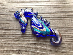 XL royal blue Seahorse Handmade Lampwork Blown Glass pendant, Grade A 2.75" x 1.5" glass bead long mandala necklace, glass necklace jewelry