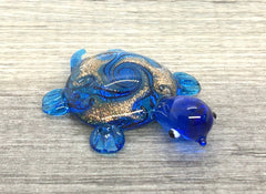 Teal Blue Turtle Handmade Lampwork Blown Glass pendant, Grade A 54mm glass bead long mandala necklace, glass necklace jewelry