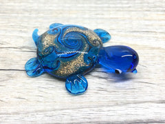 Teal Blue Turtle Handmade Lampwork Blown Glass pendant, Grade A 54mm glass bead long mandala necklace, glass necklace jewelry