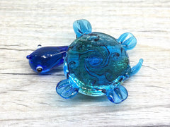 Teal Blue Turtle Handmade Lampwork Blown Glass pendant, Grade A 54mm glass bead long mandala necklace, glass necklace jewelry