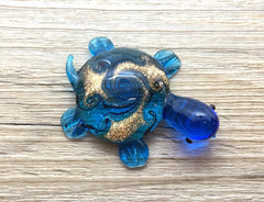 Teal Blue Turtle Handmade Lampwork Blown Glass pendant, Grade A 54mm glass bead long mandala necklace, glass necklace jewelry