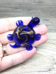 Royal Blue Turtle Handmade Lampwork Blown Glass pendant, Grade A 54mm glass bead long mandala necklace, glass necklace jewelry