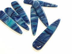 Blue & Green Waves Tortoise Shell Beads, long skinny acrylic 56mm drop Earring or Necklace pendant bead one hole at top, blue jewelry