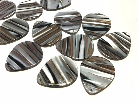 Gray & Silver striped Tortoise Shell Acrylic Blanks Cutout blanks, earring bead jewelry making, 36mm teardrop jewelry 1 Hole white black