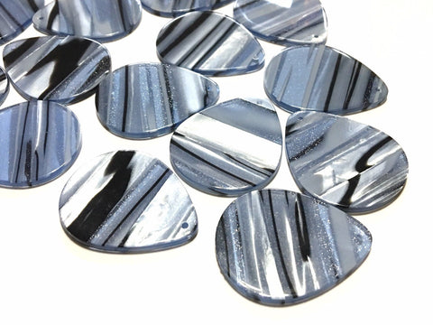 Blue & Silver striped Tortoise Shell Acrylic Blanks Cutout blanks, earring bead jewelry making, 36mm teardrop jewelry 1 Hole gray black