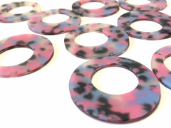 Blue Pink & Black Polka Dot Rubber Blanks Cutout, earring pendant jewelry making, 40mm 1 Hole earring blanks, pink blue earrings