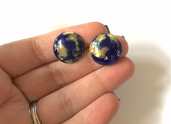 Royal Blue Gold Foil Tortoise Shell Acrylic Blanks Cutout, Circle blanks, earring jewelry making, 17mm jewelry, stud earring blanks tortoise