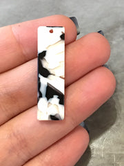 Black & White Skinny Tortoise Shell Beads, Rectangle acrylic 35mm Long Earring Necklace pendant bead one hole at top, resin lucite tortoise