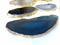 Gold Dipped Agate Slice 2 Holr Pendants, colorful agate stone necklace pendant, gold long statement necklace bead, agate jewelry