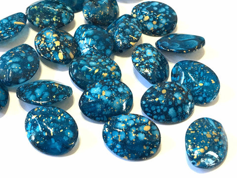 Blue & Gold Beads, Dark Blue turquoise teal beads, 27mm Beads, big acrylic beads, bracelet necklace earrings, jewelry making, acrylic bangle