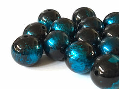 Black & Blue Painted 16mm beads, large acrylic ball beads, black jewery, black bangle, wire bangle, jewelry making bubblegum beads