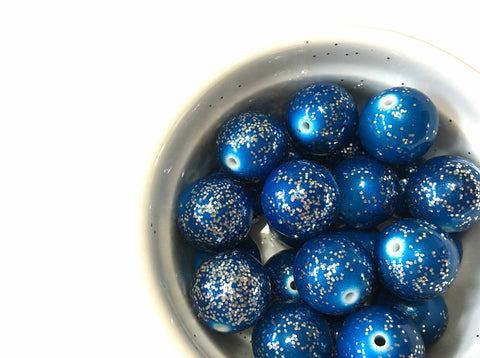 Dark Blue Glitter Sparkle beads, 20mm ball beads, blue bubblegum beads, chunky ball girls statement necklace, navy royal blue