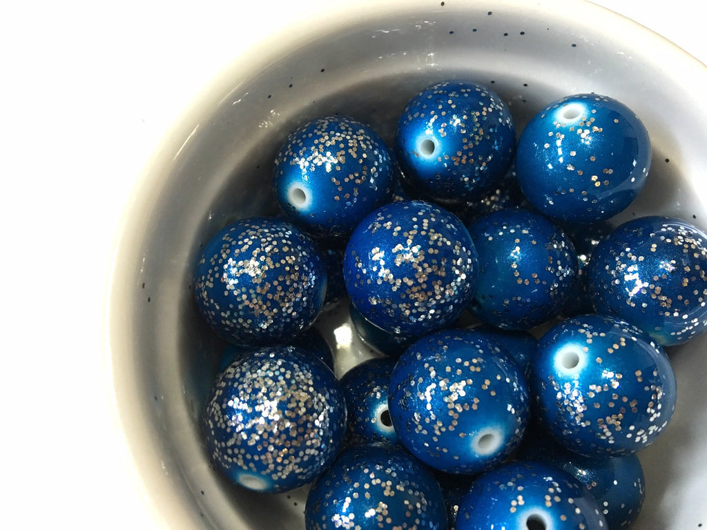 Dark Blue Glitter Sparkle beads, 20mm ball beads, blue bubblegum beads –  Swoon & Shimmer