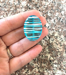 Teal Blue Puffed Oval 33mm beads, clear turquoise striped beads, translucent beads, craft supplies wire bangle, jewelry making light blue