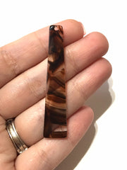 Brown Brushed Watercolor squared Tortoise Shell Beads, long skinny acrylic 56mm Earring Necklace pendant bead, one hole at top jewelry