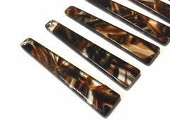 Brown Brushed Watercolor squared Tortoise Shell Beads, long skinny acrylic 56mm Earring Necklace pendant bead, one hole at top jewelry