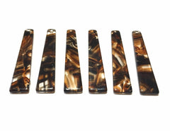 Brown Brushed Watercolor squared Tortoise Shell Beads, long skinny acrylic 56mm Earring Necklace pendant bead, one hole at top jewelry