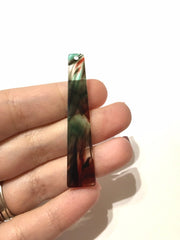 Red Green Brushed Watercolor squared Tortoise Shell Beads, long skinny acrylic 56mm Earring Necklace pendant bead, one hole at top jewelry