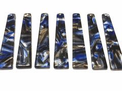 Blue Brushed Watercolor squared Tortoise Shell Beads, long skinny acrylic 56mm Earring Necklace pendant bead, one hole at top jewelry