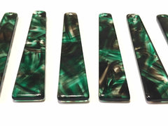 Green Brushed Watercolor squared Tortoise Shell Beads, long skinny acrylic 56mm Earring Necklace pendant bead, one hole at top jewelry