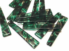 Green Brushed Watercolor squared Tortoise Shell Beads, long skinny acrylic 56mm Earring Necklace pendant bead, one hole at top jewelry