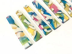 Rainbow & White Resin squared Tortoise Shell Beads, long skinny acrylic 56mm Earring Necklace pendant bead, one hole at top jewelry
