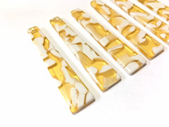 Yellow & White Resin squared Tortoise Shell Beads, long skinny acrylic 56mm Earring Necklace pendant bead, one hole at top jewelry