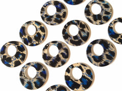 Blue Leopard print Tortoise Shell Acrylic Blanks Cutout, circle round earring pendant jewelry making, 34mm jewelry 1 Hole earring blanks