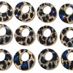 Blue Leopard print Tortoise Shell Acrylic Blanks Cutout, circle round earring pendant jewelry making, 34mm jewelry 1 Hole earring blanks