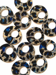 Blue Leopard print Tortoise Shell Acrylic Blanks Cutout, circle round earring pendant jewelry making, 34mm jewelry 1 Hole earring blanks