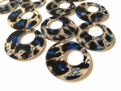 Blue Leopard print Tortoise Shell Acrylic Blanks Cutout, circle round earring pendant jewelry making, 34mm jewelry 1 Hole earring blanks