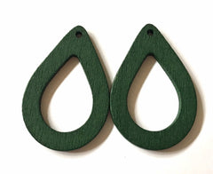 Green 38mm teardrop pendant earrings with 1 hole, teardrop pendant necklace, wood teardrop blanks earrings, painted earrings, boho jewelry
