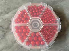 SALE Red pearls in 6 sizes, pearl circle beads, round circular beads, acrylic pearls, red circular pearl beads, organization