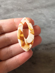 Yellow & White Resin squared Tortoise Shell Beads, long oval acrylic 42mm Earring Necklace pendant bead, one hole at top jewelry