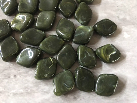 Olive Green Beads, The Wave Collection, 22mm Beads, big acrylic beads, bracelet necklace earrings, jewelry making, acrylic bangle bead dark