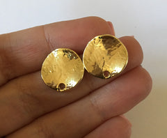 16mm Hammered Gold post earring circle blanks, gold round earring, gold stud earring, gold jewelry, gold dangle earring making