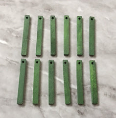 Green Wood Thin 1 Hole 40mm beads, wood rectangle pendant, earrings necklace jewelry making, green jewelry skinny wood sticks