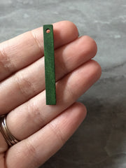 Green Wood Thin 1 Hole 40mm beads, wood rectangle pendant, earrings necklace jewelry making, green jewelry skinny wood sticks