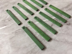 Green Wood Thin 1 Hole 40mm beads, wood rectangle pendant, earrings necklace jewelry making, green jewelry skinny wood sticks