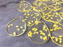 Yellow Confetti set in Clear Resin Acrylic Blanks Cutout, earring bead jewelry making, 30mm circle jewelry, yellow pendant teardrop
