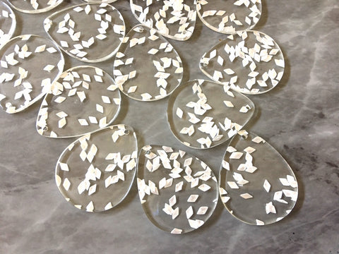 Silver Confetti set in Clear Resin Acrylic Blanks Cutout, earring bead jewelry making, 30mm circle jewelry, silver resin pendant teardrop